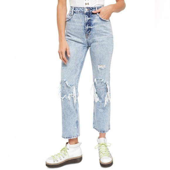 Free People‎ We The Free My Own Lane Ripped Straight Leg Jeans Size 25. - Picture 1 of 6